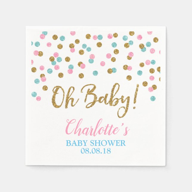 Pink Blue Gold Dots Gender Reveal Baby Shower Serviette (Vorderseite)