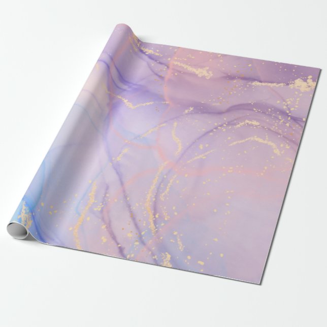 Pink & Blue Gold Glitter Marble Geschenkpapier (Ungerollt)