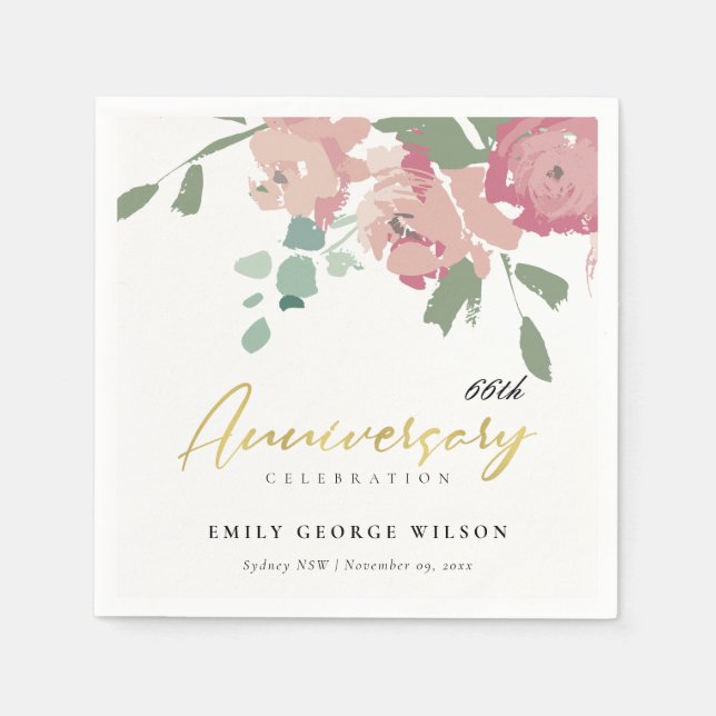PINK BLUE GOLD PEONY FLORAL JEDES JAHR SERVIETTE (Vorderseite)
