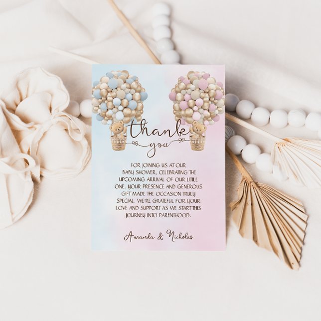 Pink Blue Gold Teddy Bear Gender Reveal Dankeskarte (Von Creator hochgeladen)