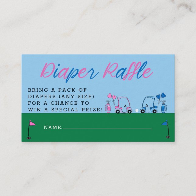 Pink Blue Golf Gender Reveal Diaper Raffle Ticket Begleitkarte (Vorderseite)