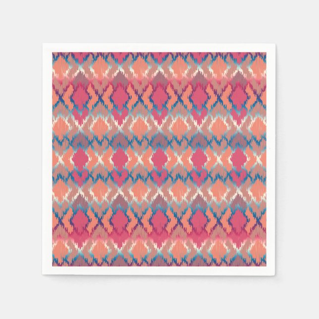 Pink Blue Gradient Geo Tribal Ikat Diamond Muster Serviette (Vorderseite)