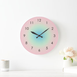 Pink Blue Gradient Ombre Pastel Ästhetik Große Wanduhr