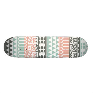Pink Blue Grau Abstrakt Aztec Tribal Print Pattern Skateboard