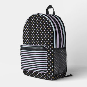 PINK BLUE GRAU BLACK STRIPES & POLKA DOTS BEDRUCKTER RUCKSACK