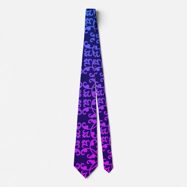 Pink Blue Green Damask Muster Krawatte (Vorderseite)