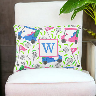 Pink Blue Green Golf Preppy Initial Dekokissen