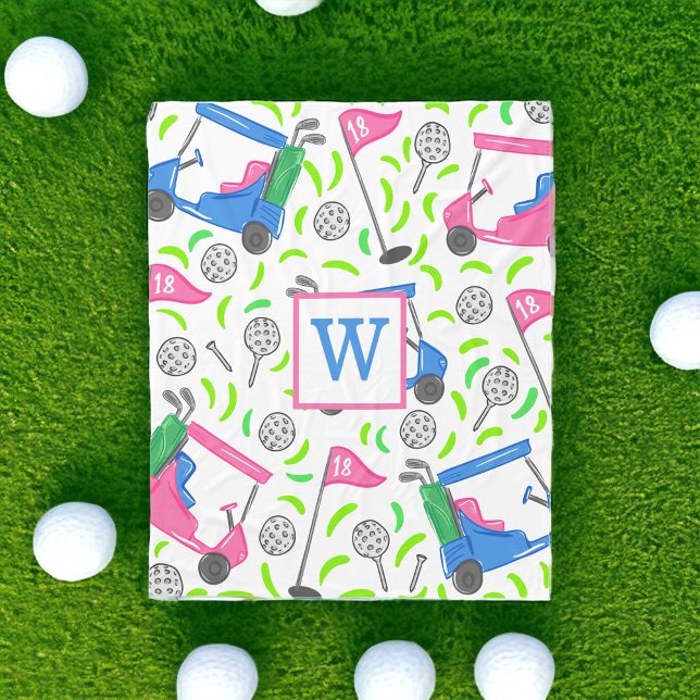 Pink Blue Green Golf Preppy Initial Fleecedecke (Von Creator hochgeladen)