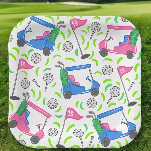Pink Blue Green Golf Preppy Pappteller (Von Creator hochgeladen)