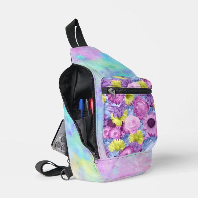 PINK BLUE GREEN PURPLE BLUMEN UND OMBRE CROSSBODY BAG (Offen)