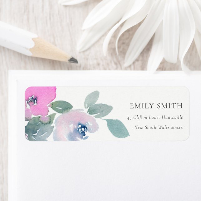 PINK BLUE GREEN ROSE WATERCOLOR FLORAL ADRESSE (Insitu)