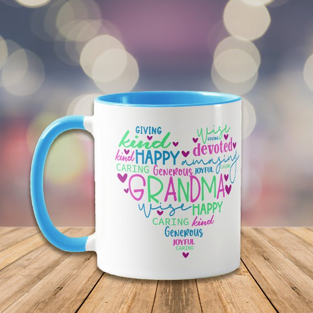 Pink Blue Green Words Oma Heart Tasse (Von Creator hochgeladen)