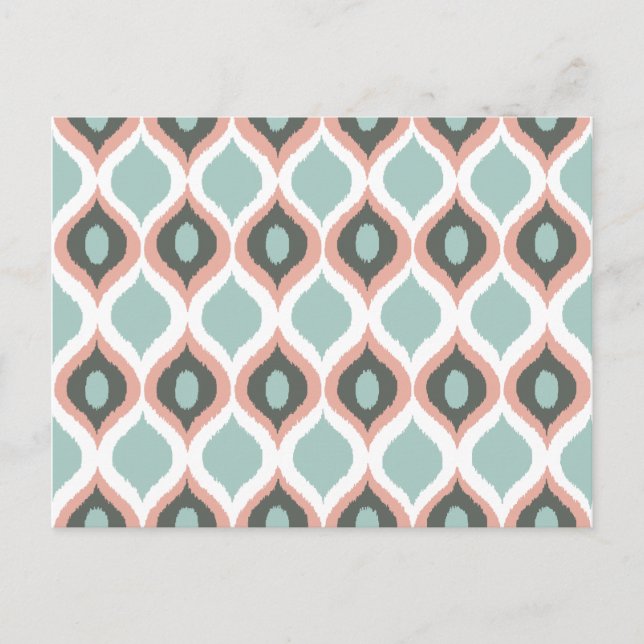 Pink Blue Grey Geometric Ikat Tribal Print Pattern Postkarte (Vorderseite)