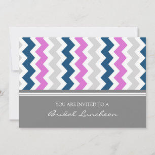 Pink Blue Grey Zickzack Bridal Lunch Einladung