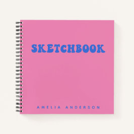 Pink Blue Groovy Sketchbook Personalisiert Name Notizbuch