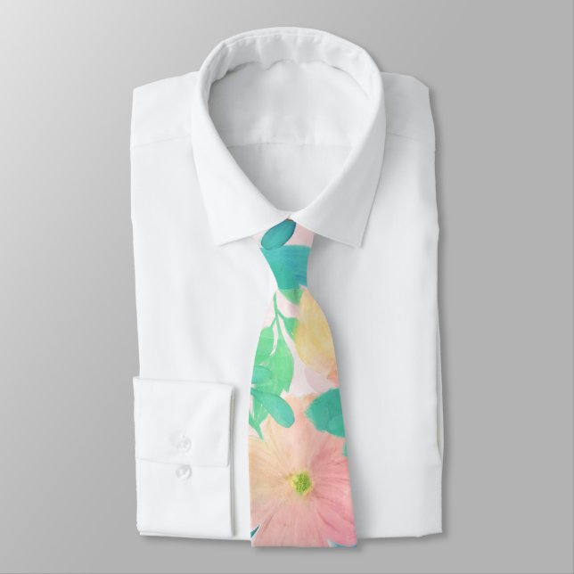 Pink Blue Hand Paint Floral Girl Design Krawatte (Gebunden)