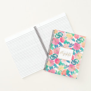 Pink Blue Hand Paint Floral Girl Design Notizbuch