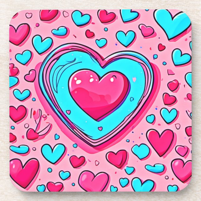Pink Blue Heart Pattern Getränkeuntersetzer (Vorderseite)