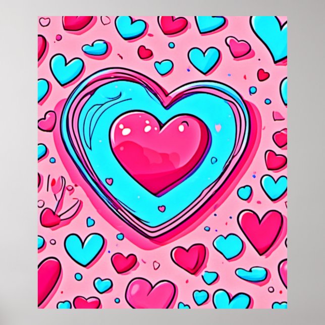 Pink Blue Heart Pattern Poster (Vorne)