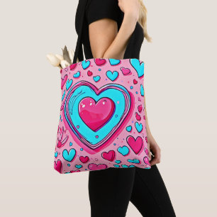 Pink Blue Heart Pattern Tasche