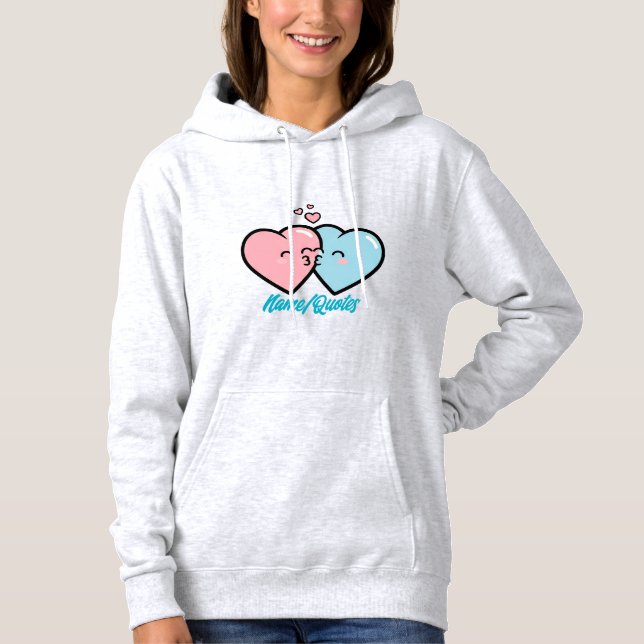 Pink & Blue Hearts Kiss Hoodie (Vorderseite)