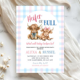Pink Blue Heifer Bull Gender Reveal Invitation Einladung