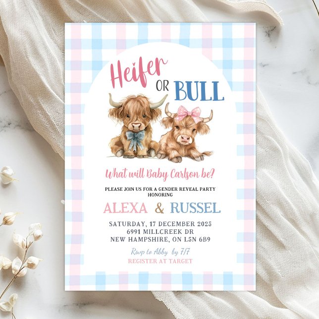 Pink Blue Heifer Bull Gender Reveal Invitation Einladung (Von Creator hochgeladen)