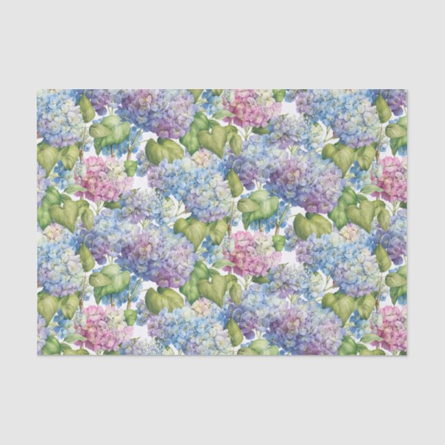 Pink Blue Hydrangea im blumenbläsernen Muster Seidenpapier (Vorderseite)