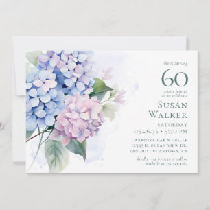 Pink Blue Hydrangeas 60e carte d'anniversaire Dema