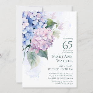 Pink Blue Hydrangeas 65e carte d'anniversaire Dema