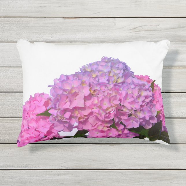 Pink Blue Hydrangeas elegante rosa violette Blumen Kissen Für Draußen (Vorderseite)