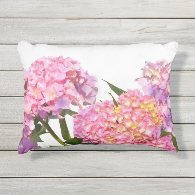 Pink Blue Hydrangeas elegante rosa violette Blumen Kissen Für Draußen (Vorderseite)