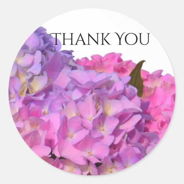 Pink Blue Hydrangeas elegante rosa violette Blumen Runder Aufkleber (Vorderseite)