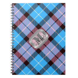 Pink Blue Kariert Tartan Metallic Monogram Script Notizblock