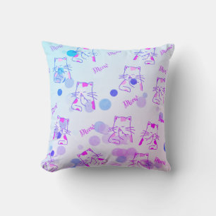Pink & Blue Kitty Throw Kissen
