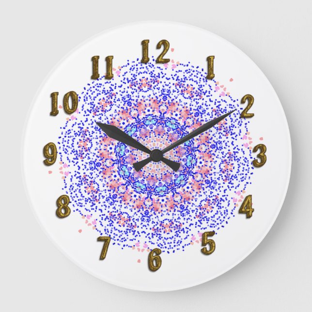 Pink Blue Lacy Muster Hübsche Wall Clock Große Wanduhr (Vorderseite)