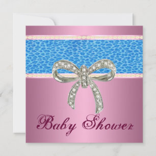 Pink Blue Leopard Diamond Bow Babydusche lädt ein Einladung