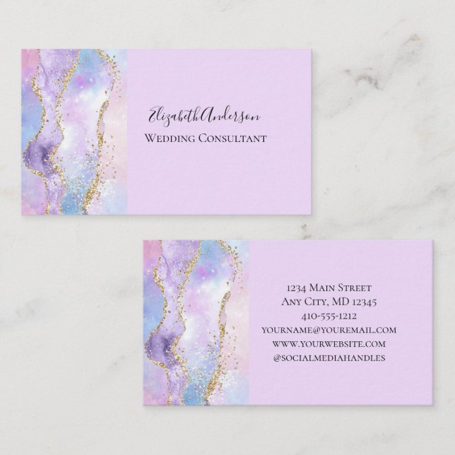 Pink Blue Lila Agate Glitzer Trendy Girly Visitenkarte (Vorne/Hinten)
