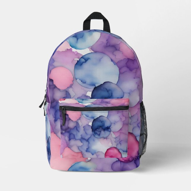 Pink Blue Lila Aquarellfarbe Fusionsspritze Bedruckter Rucksack (Vorderseite)