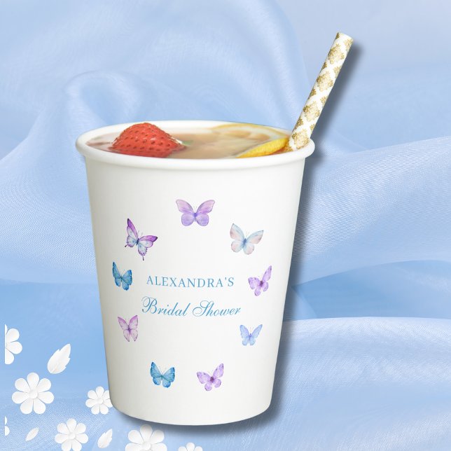 Pink Blue Lila Butterfly Brautparty Pappbecher (Von Creator hochgeladen)