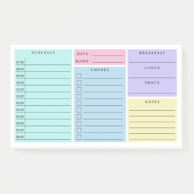 Pink Blue Lila Daily Zuhause School Zeitplan Post-it Klebezettel (Vorderseite)