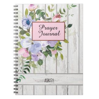 Pink Blue Lila Floral Wood Name Prayer Journal Notizblock