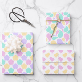 PINK BLUE LILA GREEN YELLOW EASTER BUNNIES GESCHENKPAPIER SET