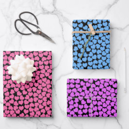 Pink Blue Lila Hearts Muster Geschenkpapier Set