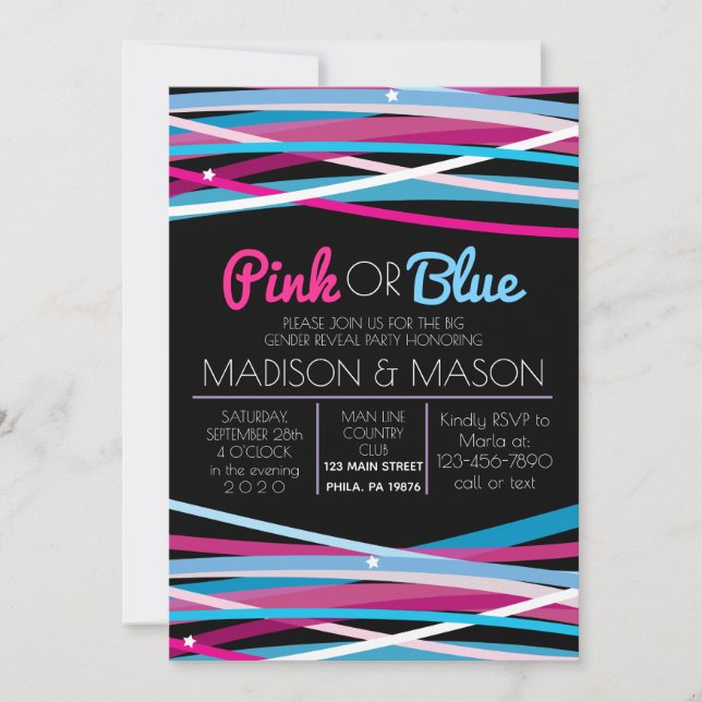 PINK & BLUE LINES Gender Reveve Einladung (Vorderseite)