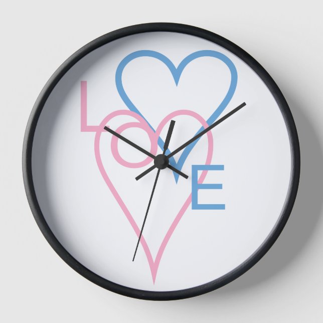 Pink & Blue Lovehearts Uhr (Vorderseite)