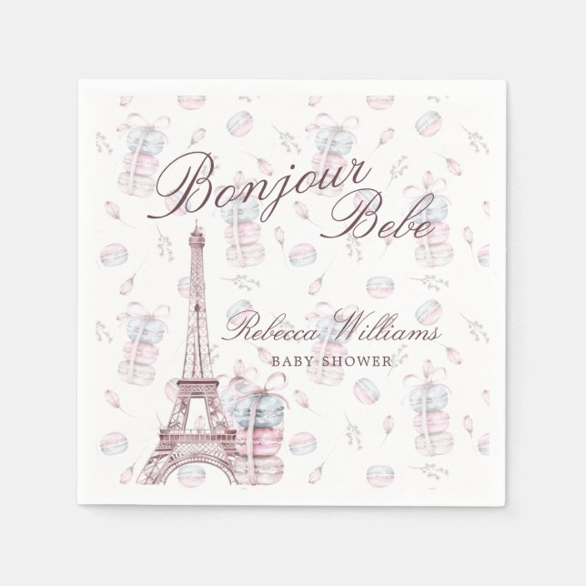 Pink Blue Macaron Bonjour Bebe Paris Baby Dusche Serviette (Vorderseite)