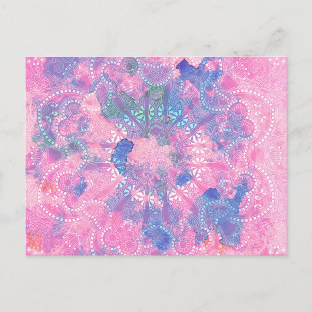 Pink Blue Mandala Blumenmuster Postkarte (Vorderseite)