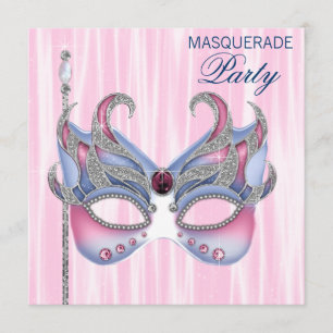 Pink Blue Masquerade Party Einladung