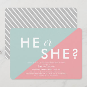 Pink & Blue Modern Gender Reveal Baby Shower Einladung